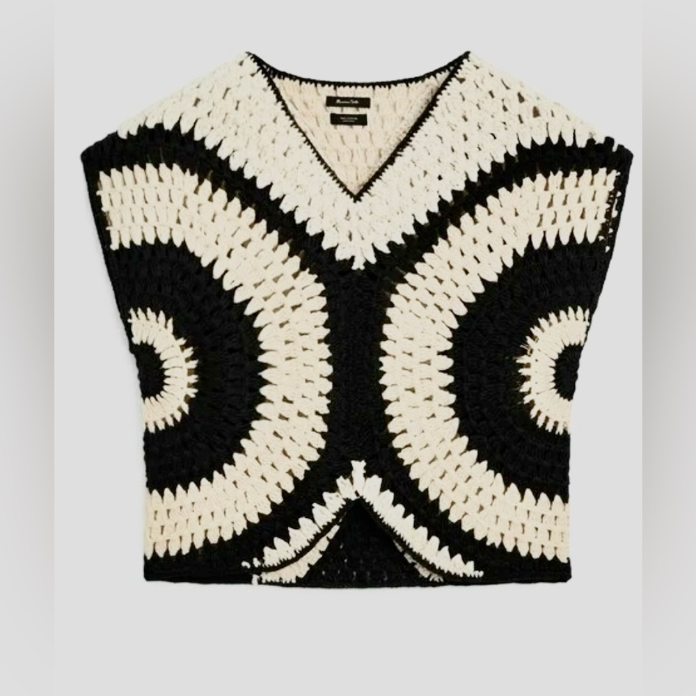 Massimo Dutti 100% Cotton Crochet Knit Top W Contrast Piping Details Women’s S - Picture 7 of 16